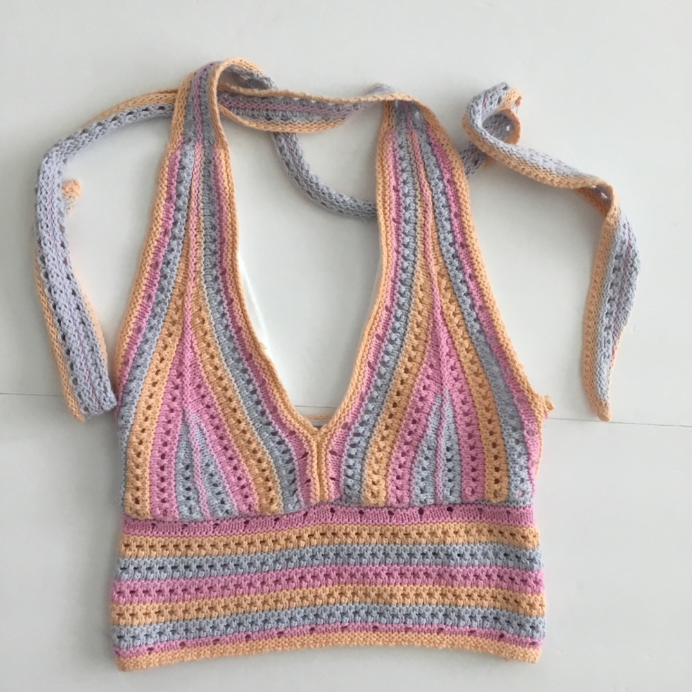 Hollister Women’s Crochet Striped Halter Top Size XS